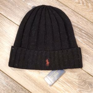 New Mens Polo Ralph Lauren wool toboggan in black.